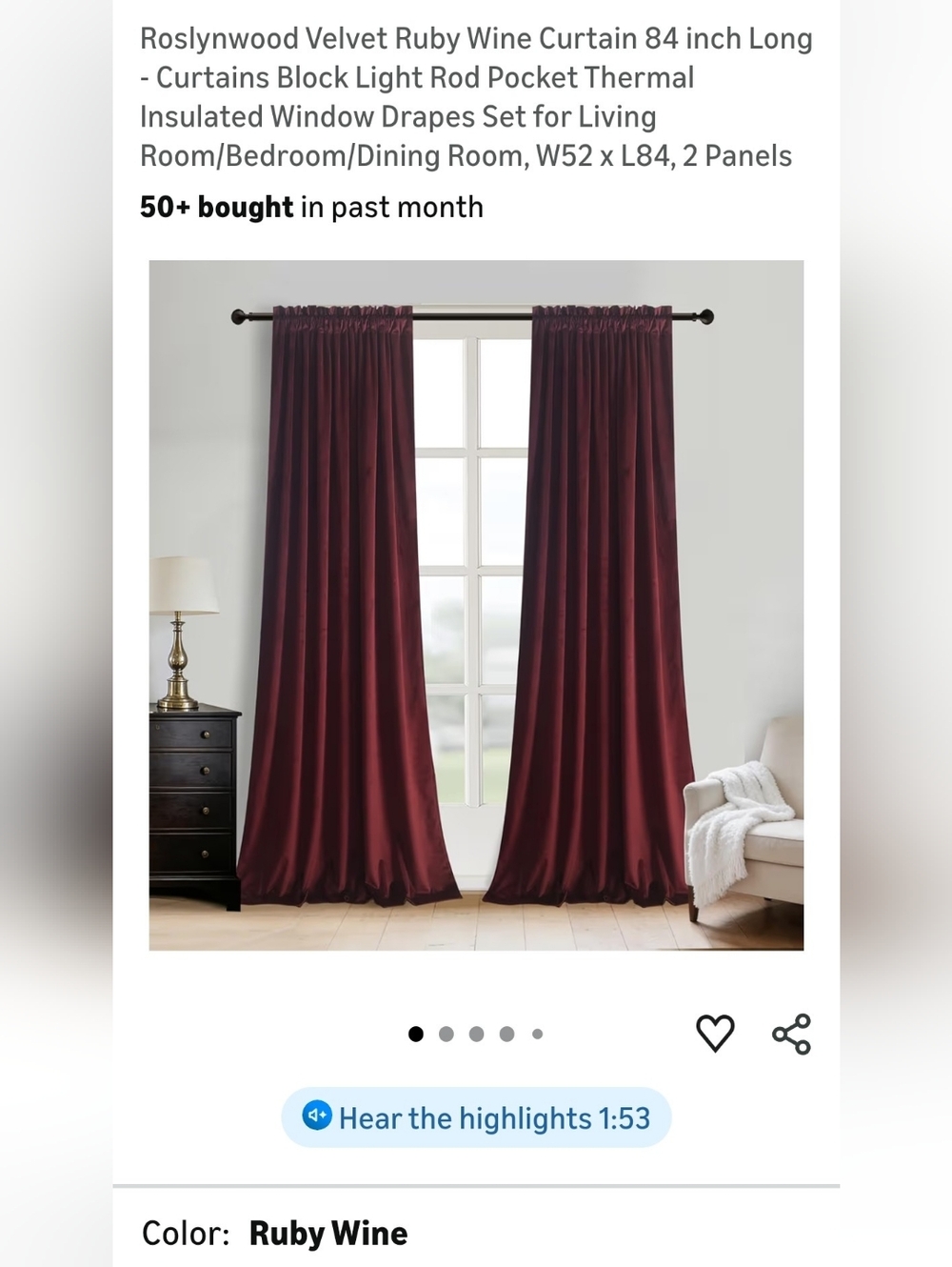 3 Sets Of Velvet Burgandy Thermal Curtain Panels